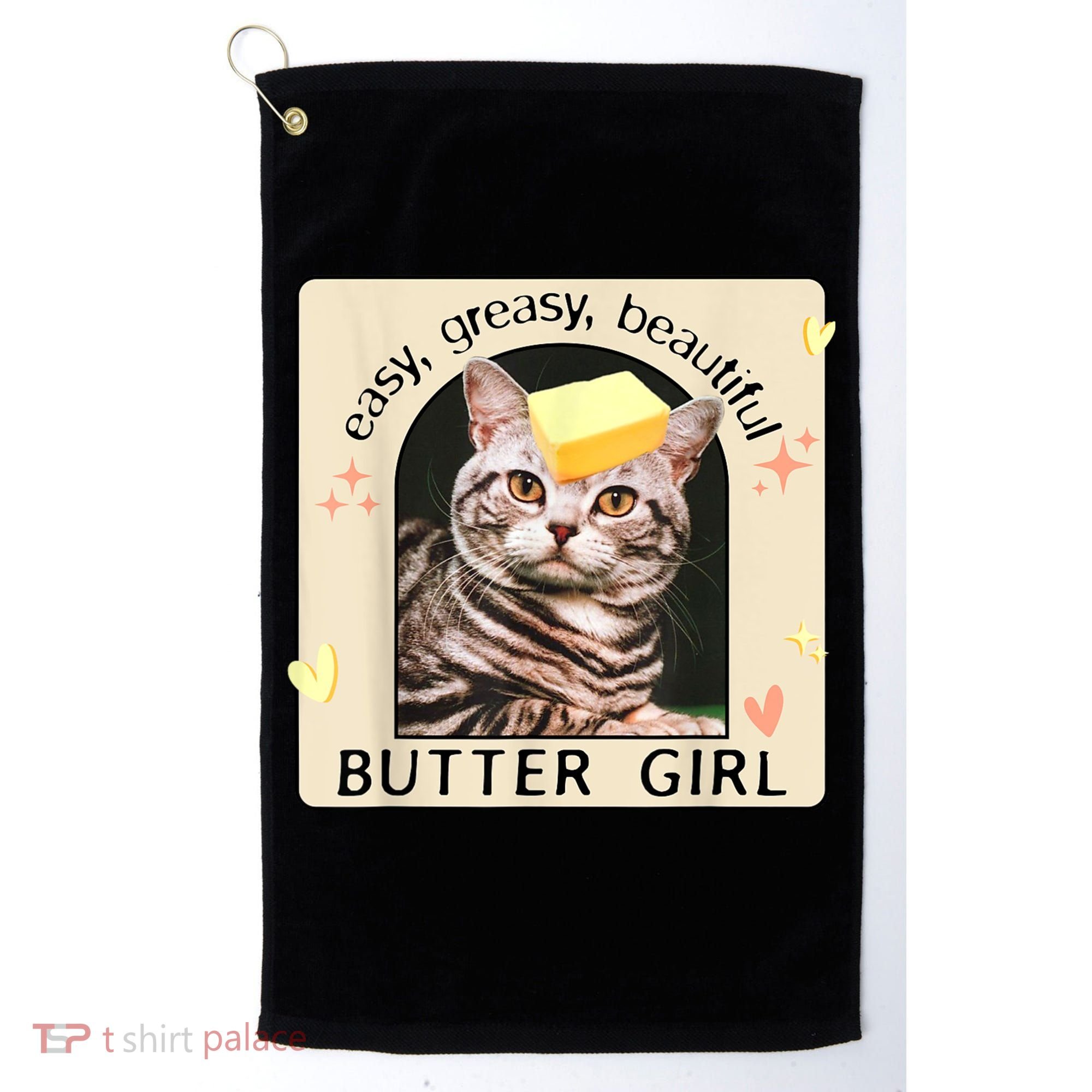 Easy Greasy Beautiful Butter Girl Cat Graphic Golf Towel
