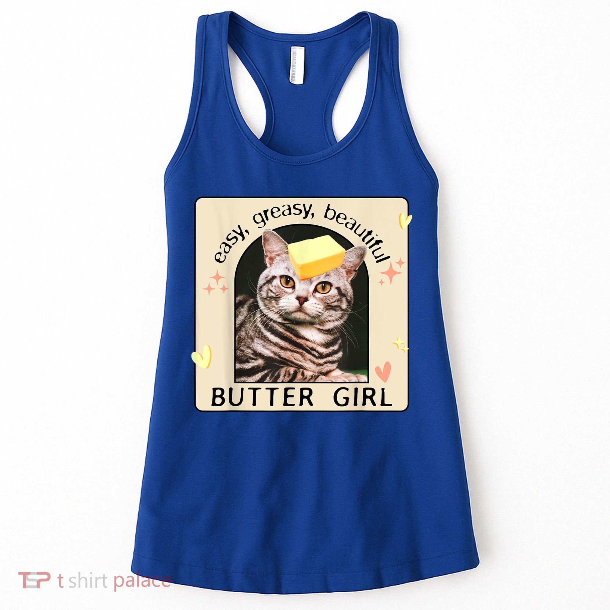 Easy Greasy Beautiful Butter Girl Cat Graphic Women's Tank Top