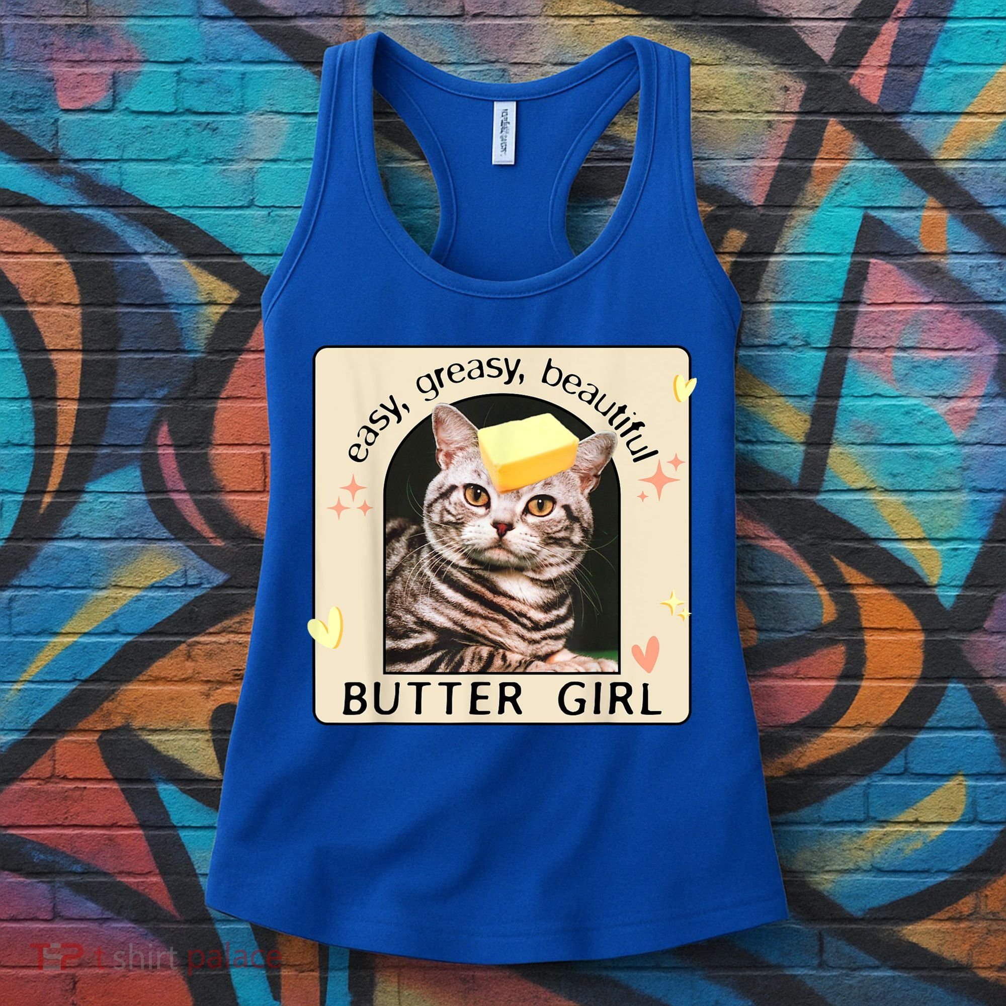 Easy Greasy Beautiful Butter Girl Cat Graphic Women's Tank Top