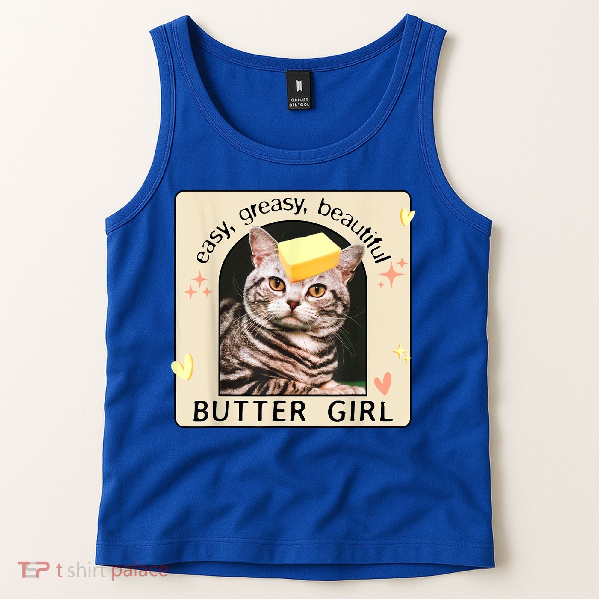 Easy Greasy Beautiful Butter Girl Cat Graphic Tank Top