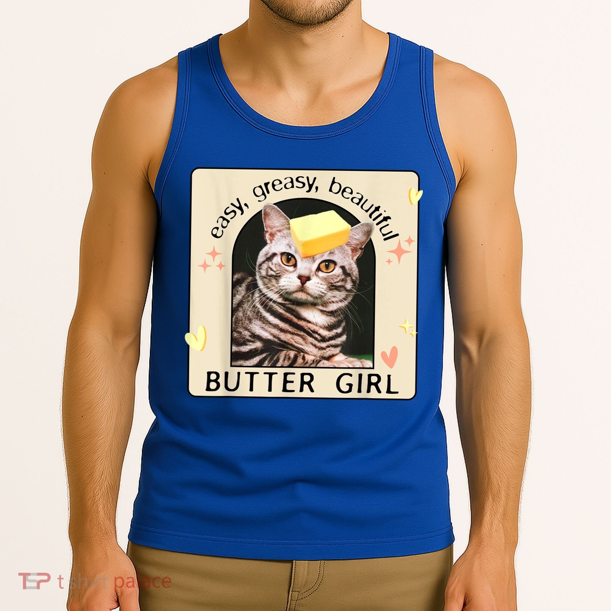 Easy Greasy Beautiful Butter Girl Cat Graphic Tank Top