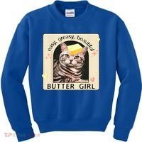 Easy Greasy Beautiful Butter Girl Cat Graphic Kids Sweatshirt thumb 0