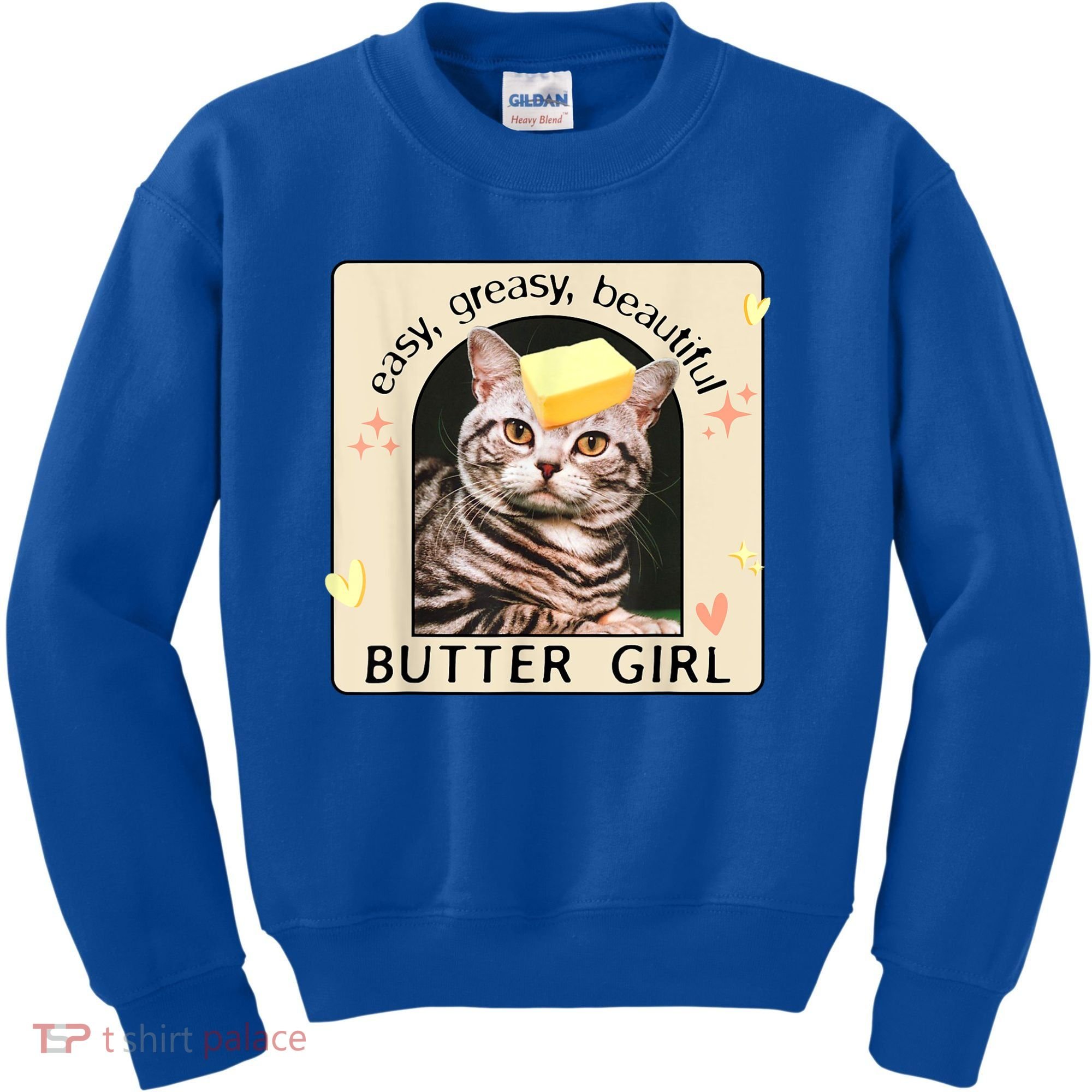 Easy Greasy Beautiful Butter Girl Cat Graphic Kids Sweatshirt