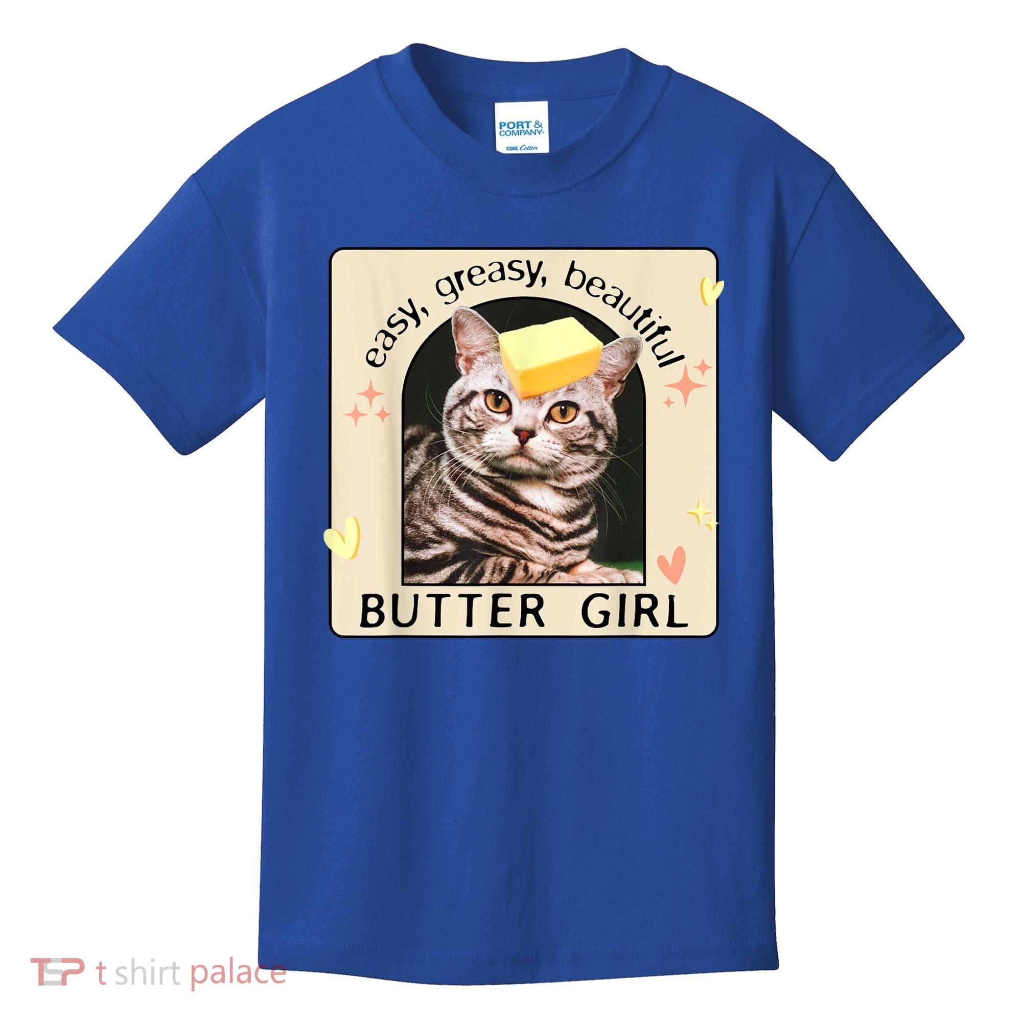 Easy Greasy Beautiful Butter Girl Cat Graphic Kids T-Shirt