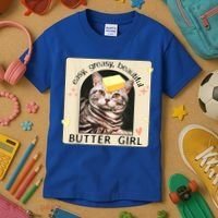 Easy Greasy Beautiful Butter Girl Cat Graphic Kids T-Shirt thumb 3