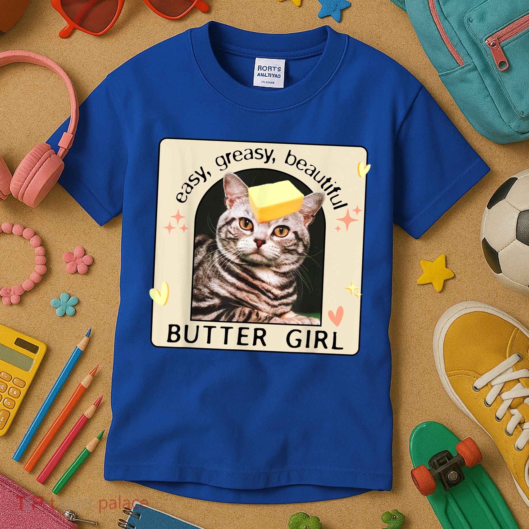 Easy Greasy Beautiful Butter Girl Cat Graphic Kids T-Shirt
