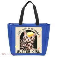 Easy Greasy Beautiful Butter Girl Cat Graphic Tote Bag thumb 0