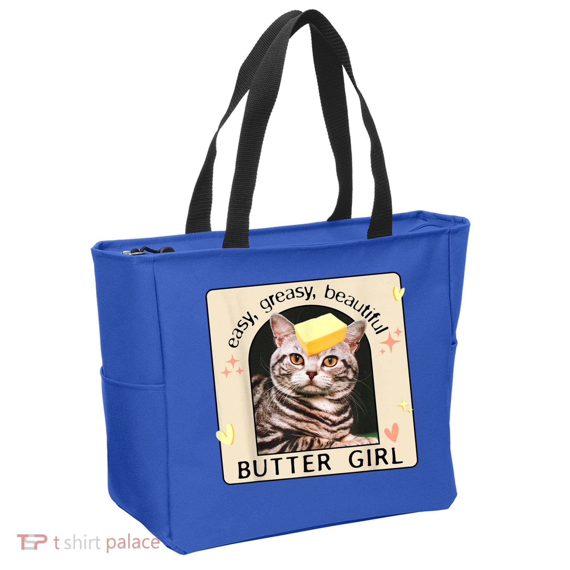 Easy Greasy Beautiful Butter Girl Cat Graphic Tote Bag