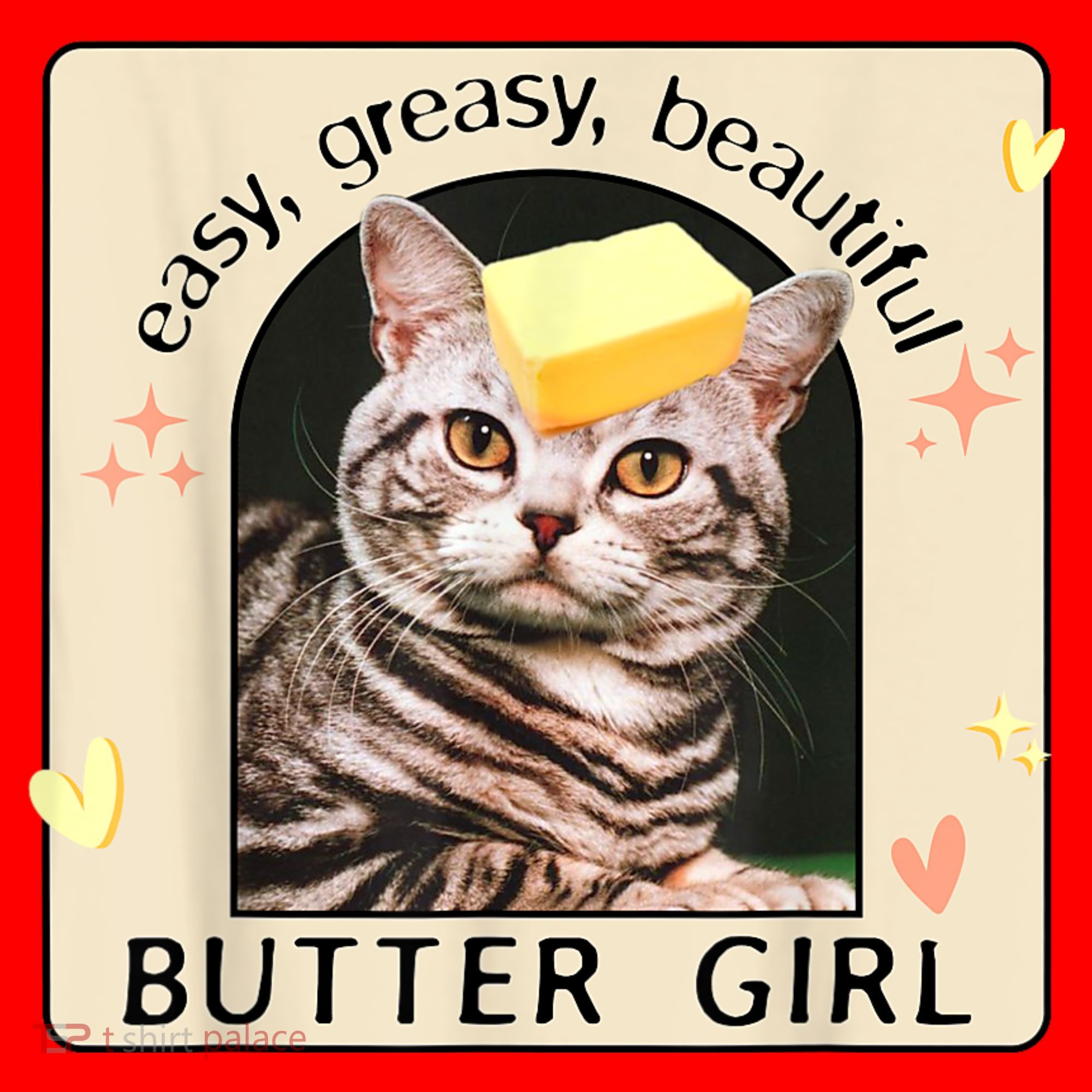 Easy Greasy Beautiful Butter Girl Cat Graphic Santa Hat