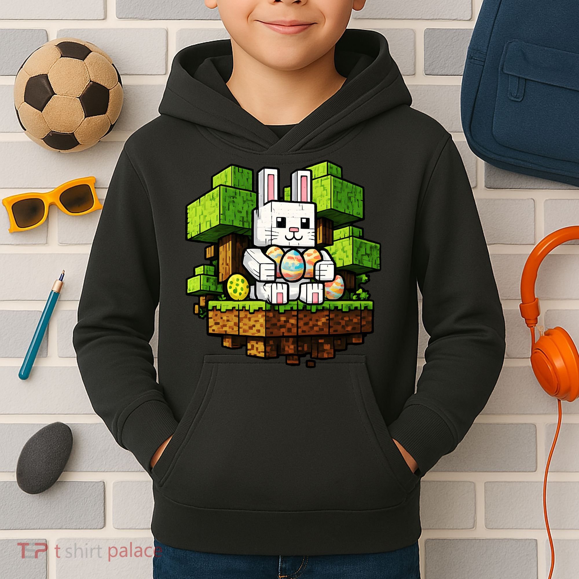 Easter Gamer Bunny Pixel Rabbit Kids Hoodie