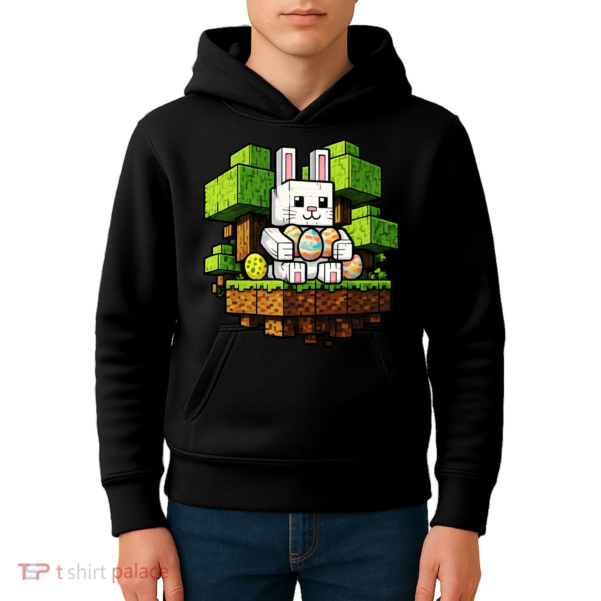 Easter Gamer Bunny Pixel Rabbit Kids Hoodie