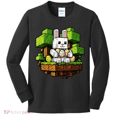 Easter Gamer Bunny Pixel Rabbit Kids Long Sleeve Shirt
