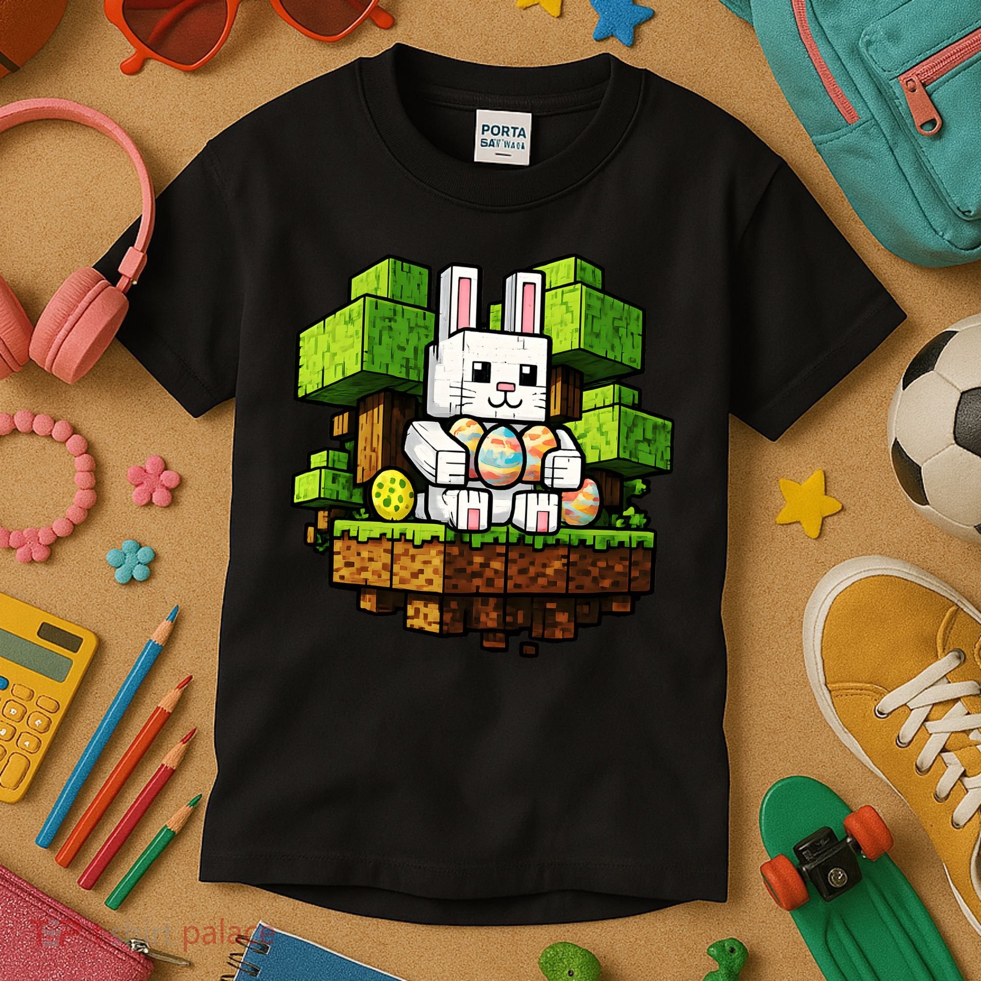 Easter Gamer Bunny Pixel Rabbit Kids T-Shirt
