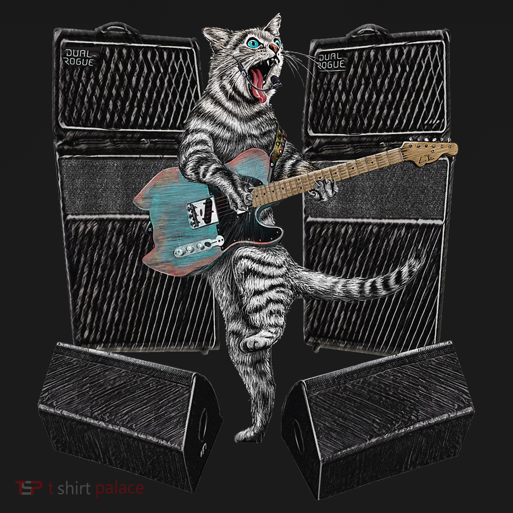 Electric Guitar Cat Amps Monitors Amplified Rockin Kitty Bucket Hat