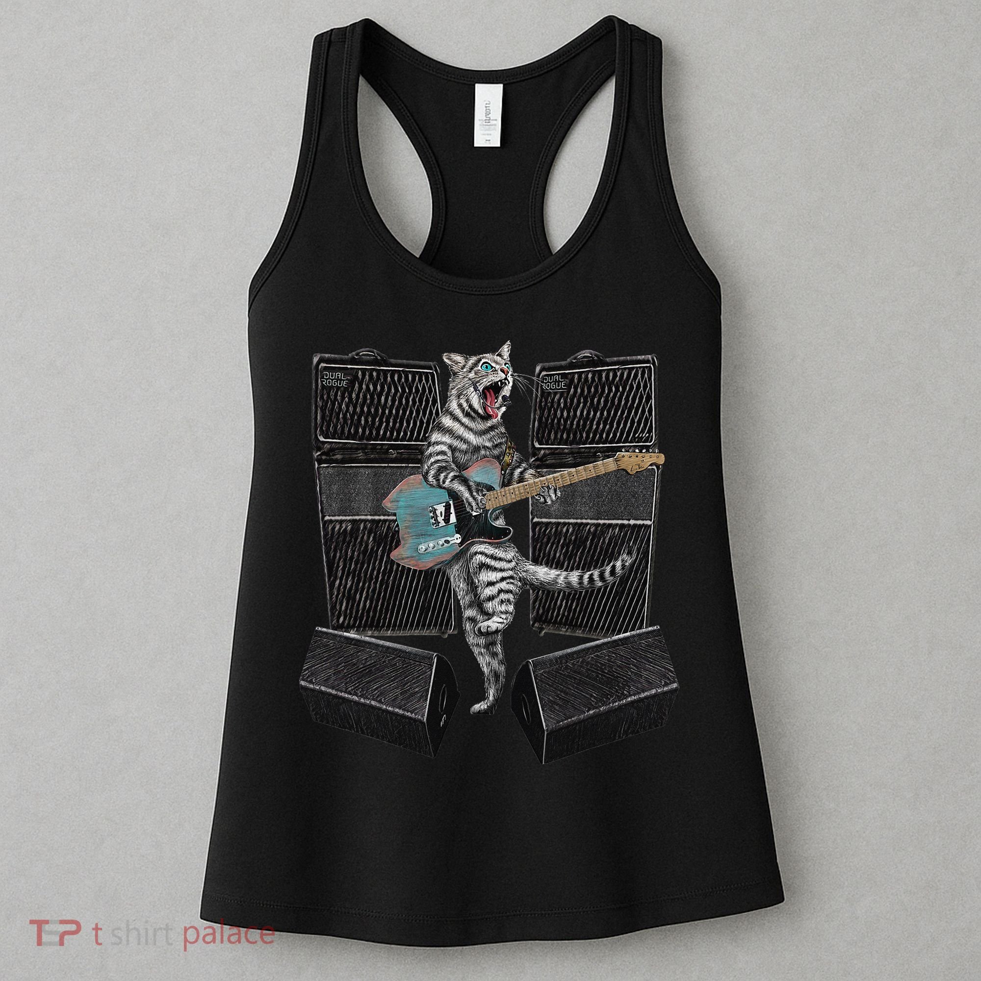 Electric Guitar Cat Amps Monitors Amplified Rockin Kitty Women's Tank Top