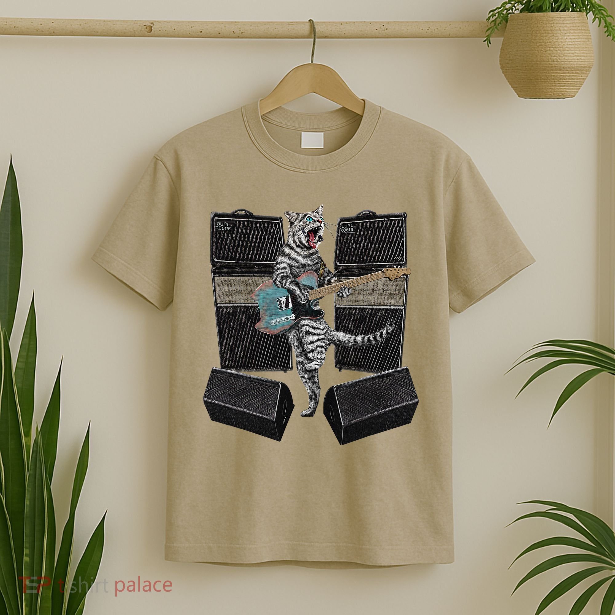 Electric Guitar Cat Amps Monitors Amplified Rockin Kitty T-Shirt