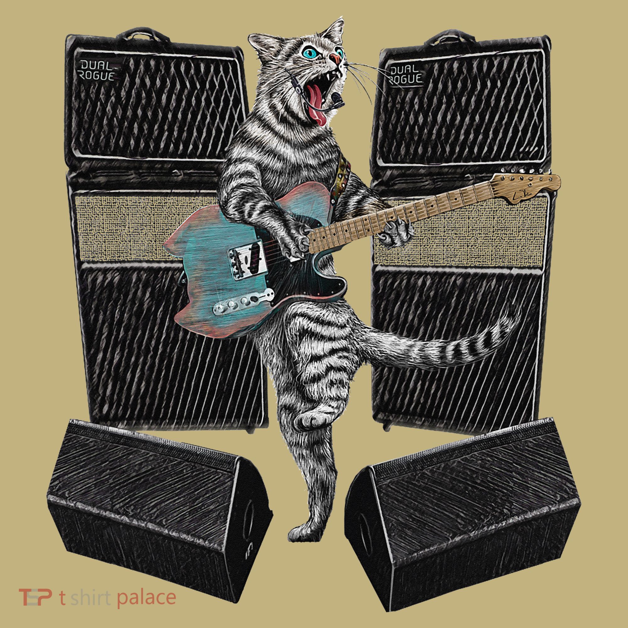 Electric Guitar Cat Amps Monitors Amplified Rockin Kitty Polo