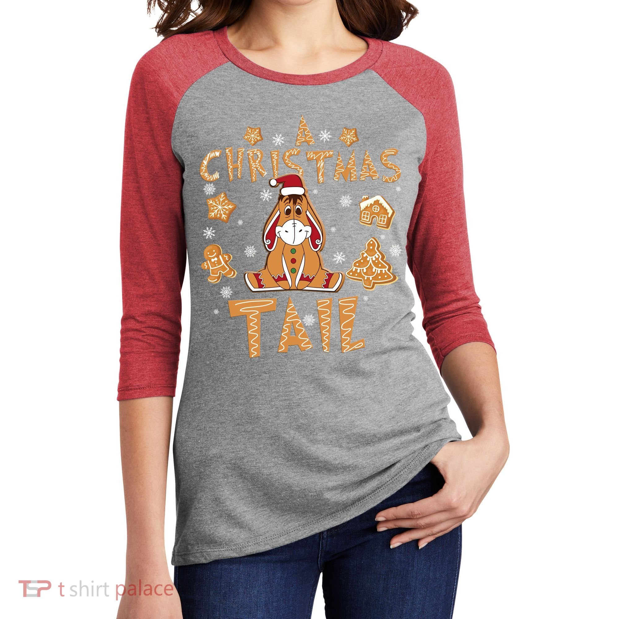 Eeyore Gingerbread Christmas Eeyore Gingerbread Women's Tri-Blend 3/4-Sleeve Raglan Shirt