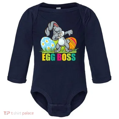 Egg Boss Dabbing Easter Bunny Baby Long Sleeve Bodysuit