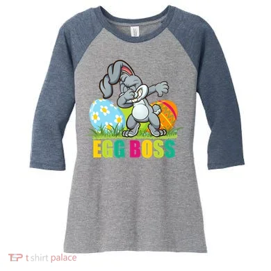 Egg Boss Dabbing Easter Bunny Women's Tri-Blend 3/4-Sleeve Raglan Shirt