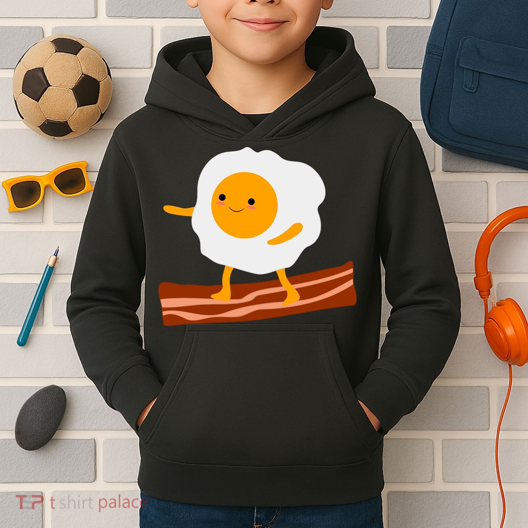 Egg Surfing On Bacon Kids Hoodie