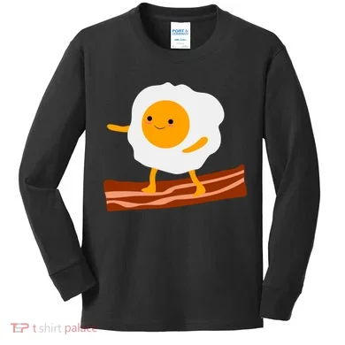 Egg Surfing On Bacon Kids Long Sleeve Shirt