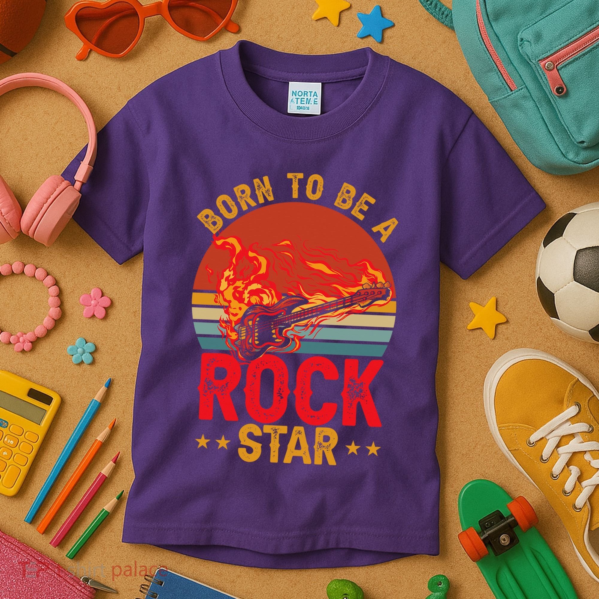 Electric Guitar Guitarist Rock _ Born To Be A Rock Star Kids T-Shirt