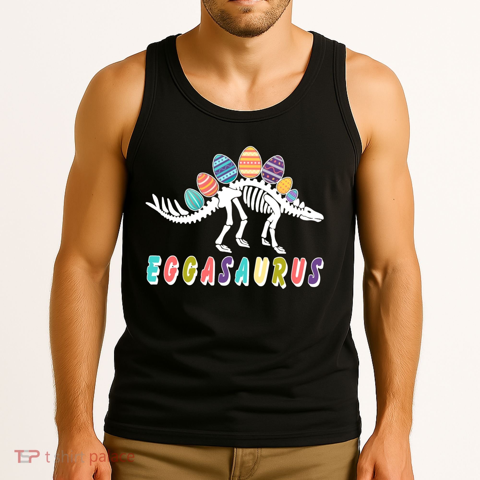 Eggasaurus Dino Stegosaurus Easter Egg Dinosaur Tank Top