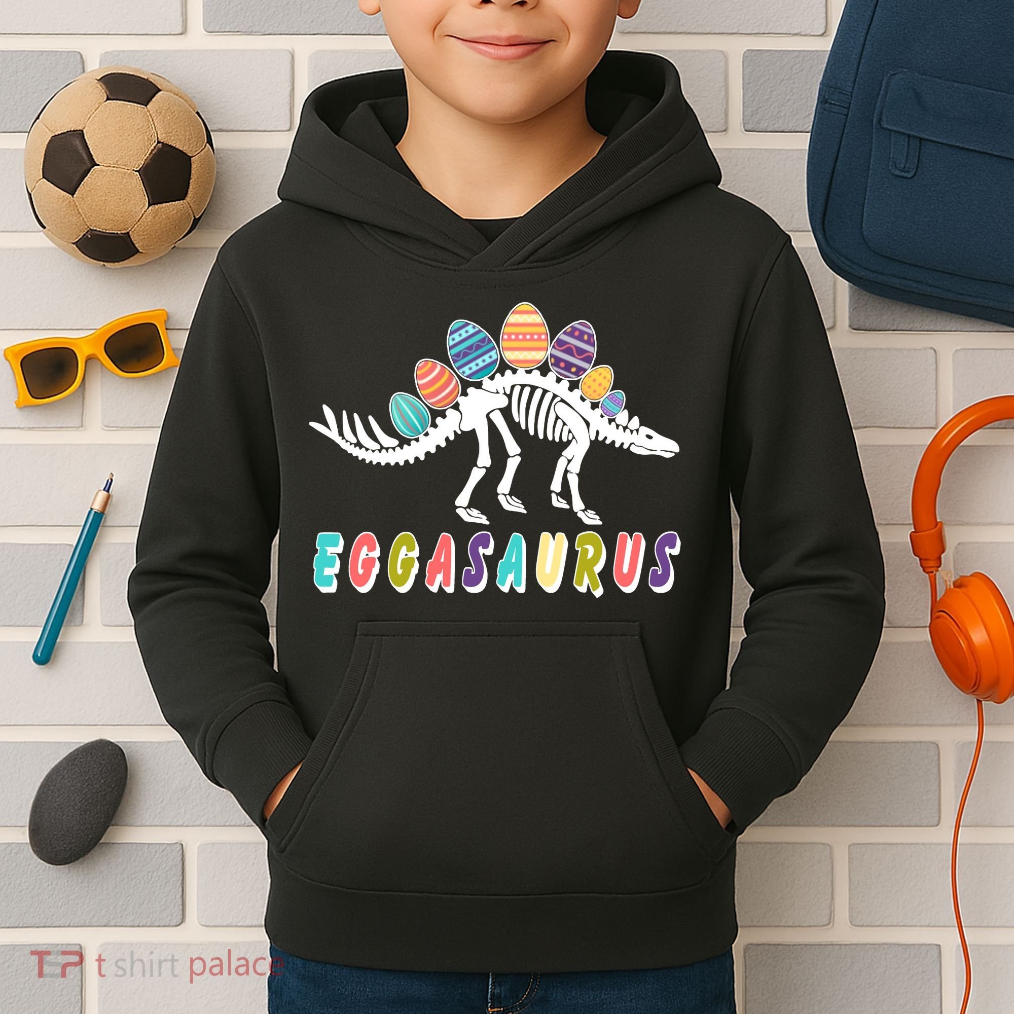 Eggasaurus Dino Stegosaurus Easter Egg Dinosaur Kids Hoodie