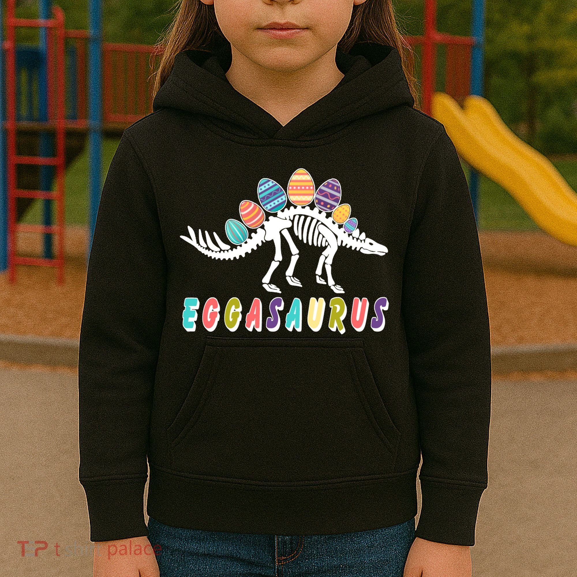 Eggasaurus Dino Stegosaurus Easter Egg Dinosaur Kids Hoodie