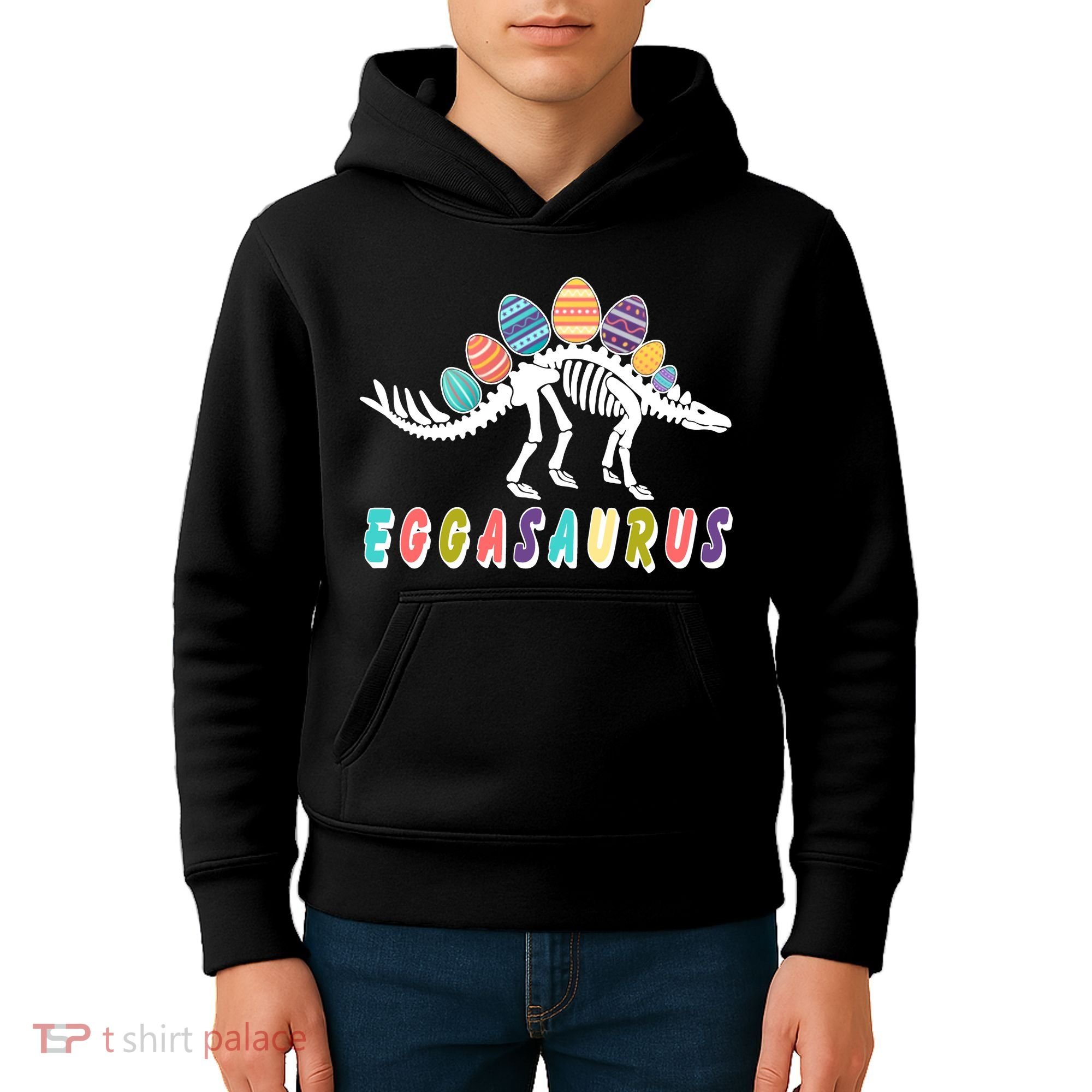 Eggasaurus Dino Stegosaurus Easter Egg Dinosaur Kids Hoodie