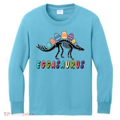 Eggasaurus Dino Stegosaurus Easter Egg Dinosaur Kids Long Sleeve Shirt