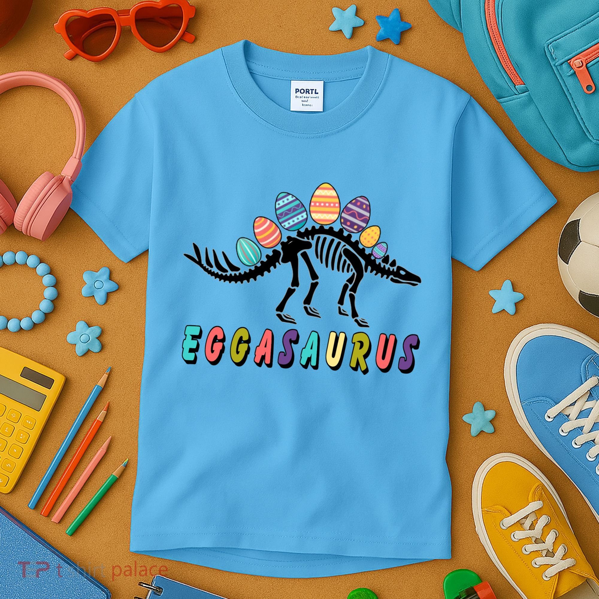 Eggasaurus Dino Stegosaurus Easter Egg Dinosaur Kids T-Shirt
