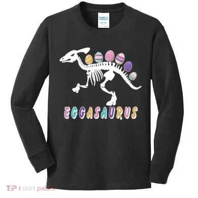 Eggasaurus Plateosaurus Funny Cute Easter Kids Long Sleeve Shirt