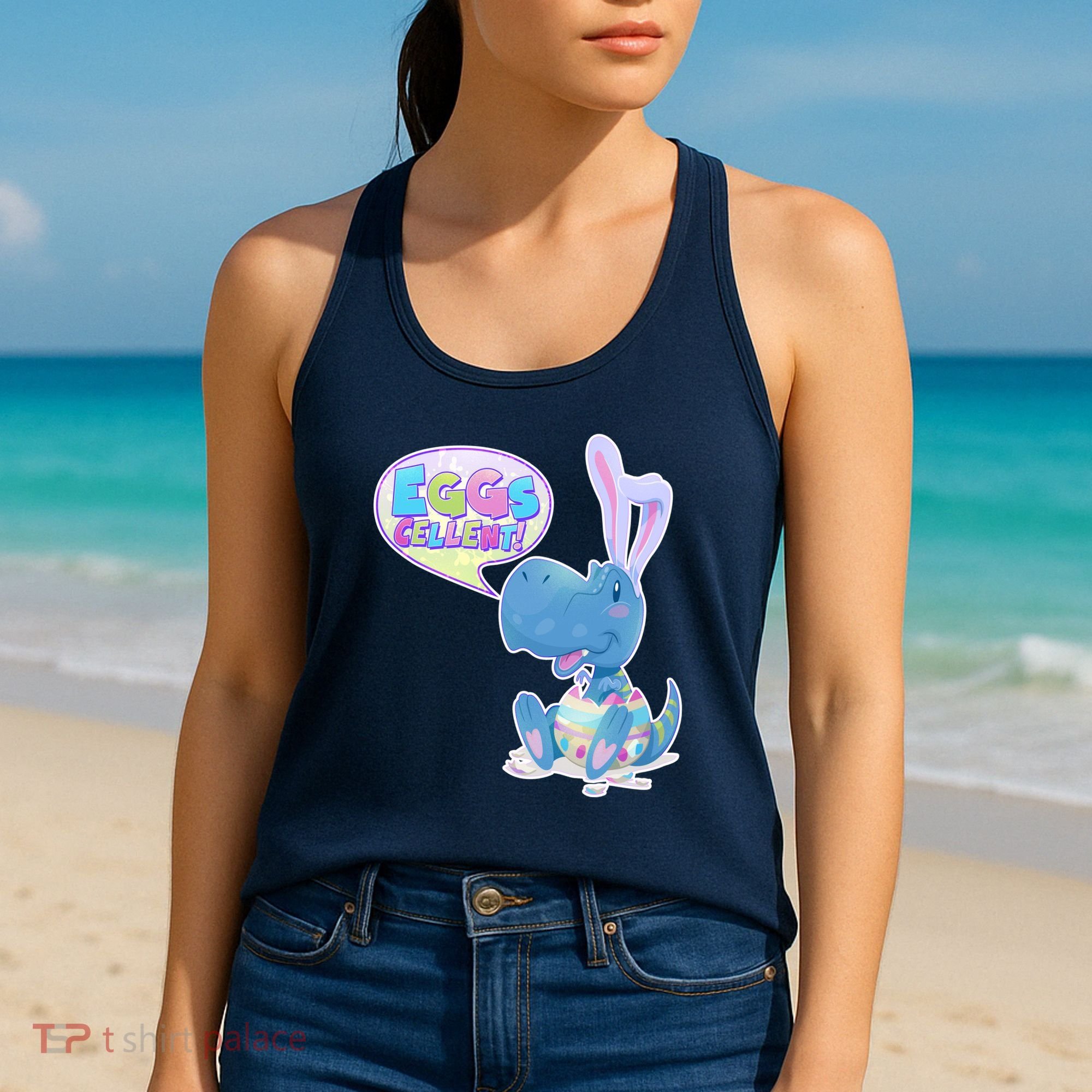 EGGS-Cellent! Cute Easter T-Rex Women's Tank Top