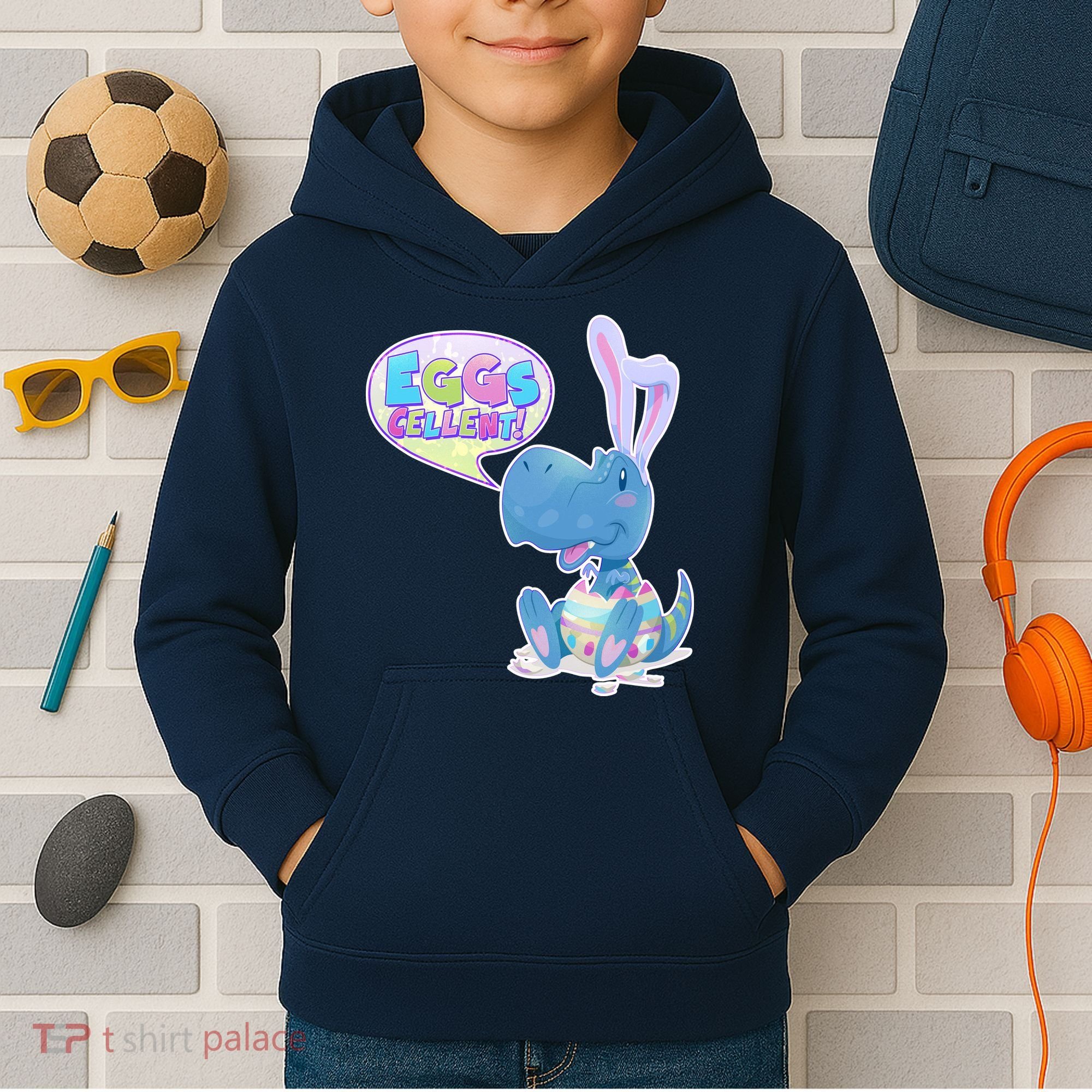 EGGS-Cellent! Cute Easter T-Rex Kids Hoodie