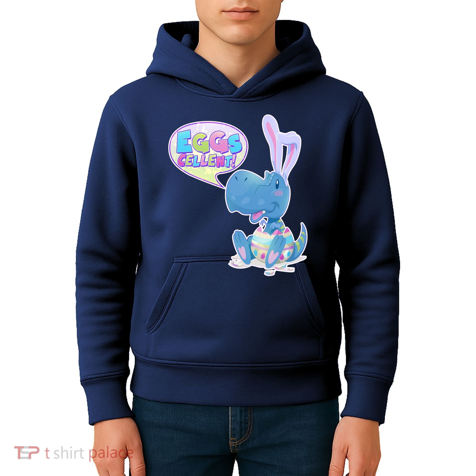 EGGS-Cellent! Cute Easter T-Rex Kids Hoodie
