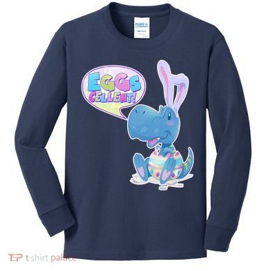 EGGS-Cellent! Cute Easter T-Rex Kids Long Sleeve Shirt