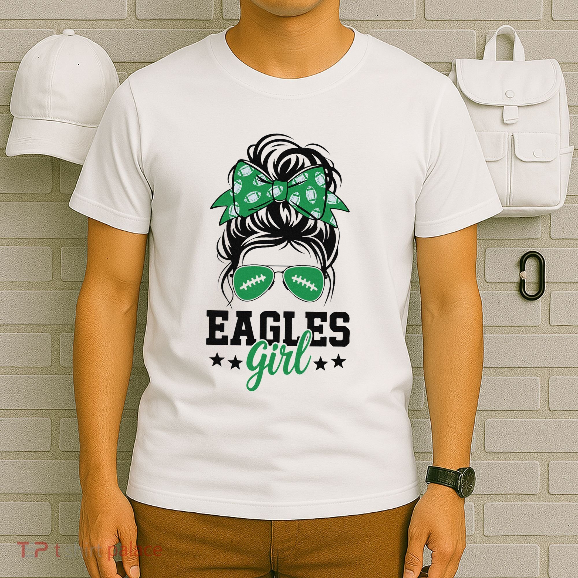 Eagles Girl Messy Bun T-Shirt