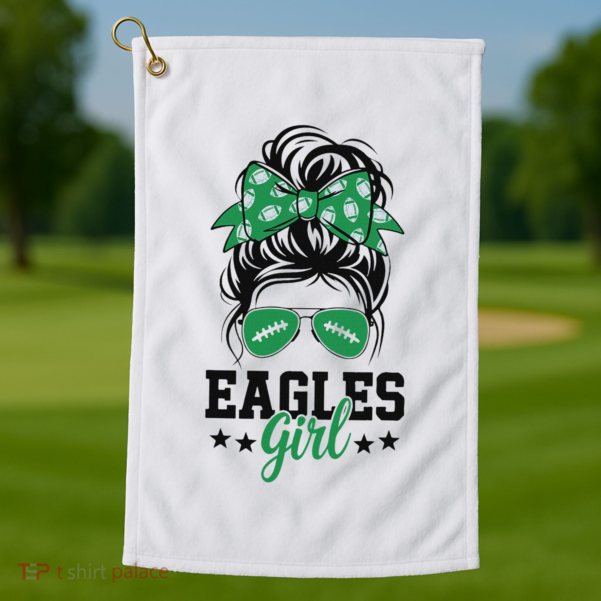 Eagles Girl Messy Bun Golf Towel