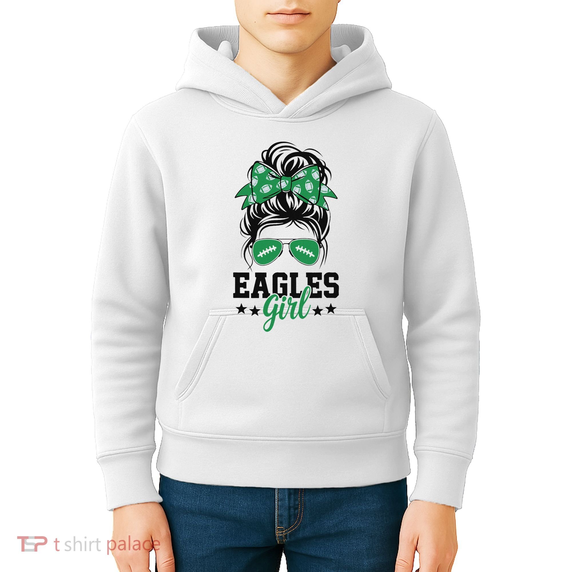 Eagles Girl Messy Bun Kids Hoodie