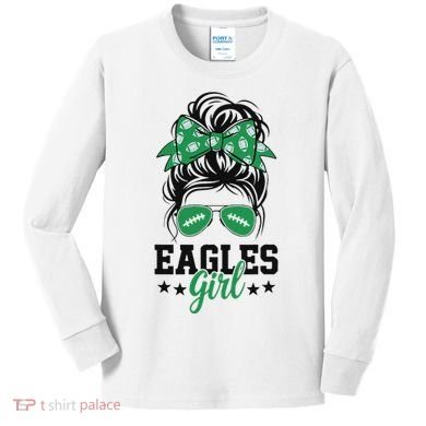 Eagles Girl Messy Bun Kids Long Sleeve Shirt
