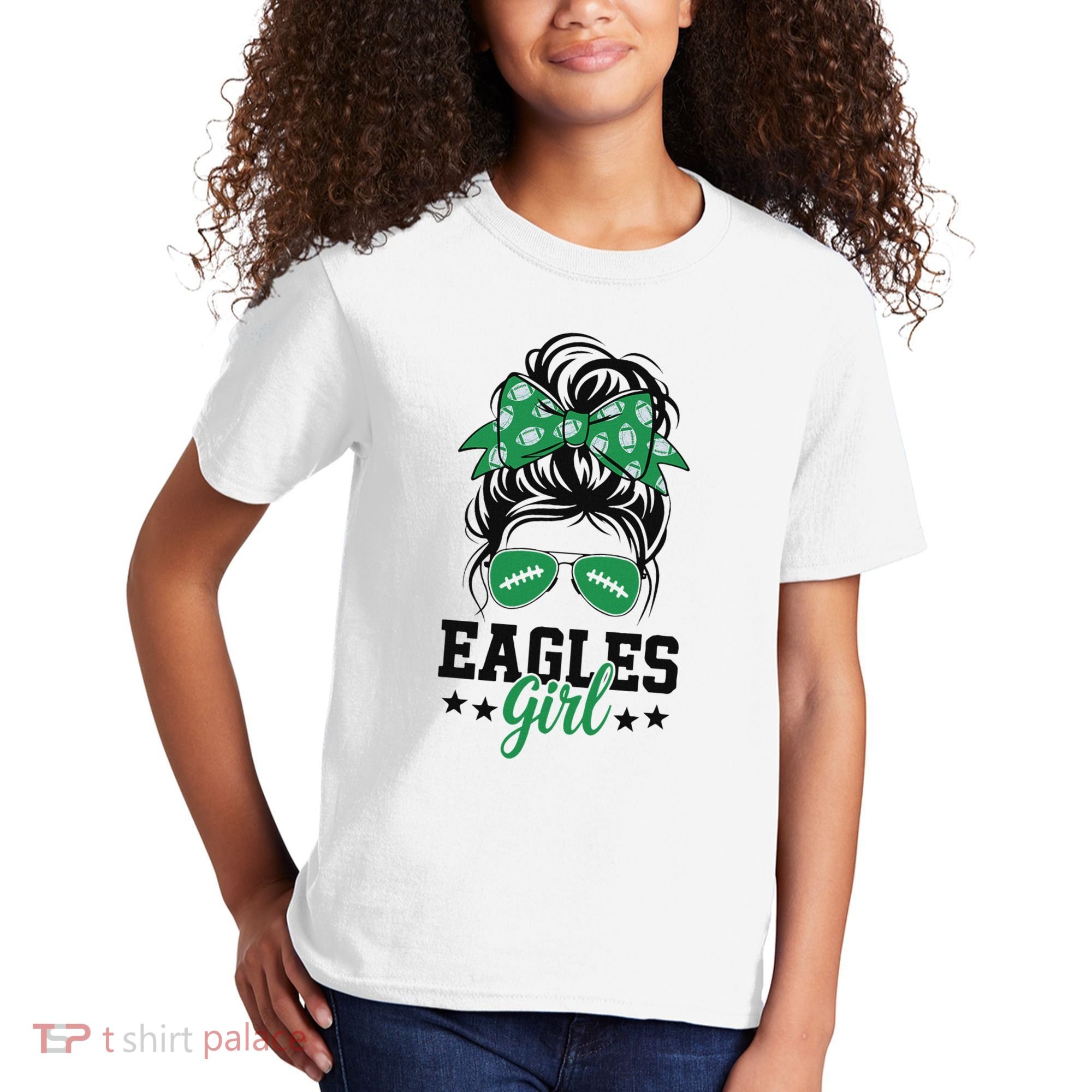 Eagles Girl Messy Bun Kids T-Shirt