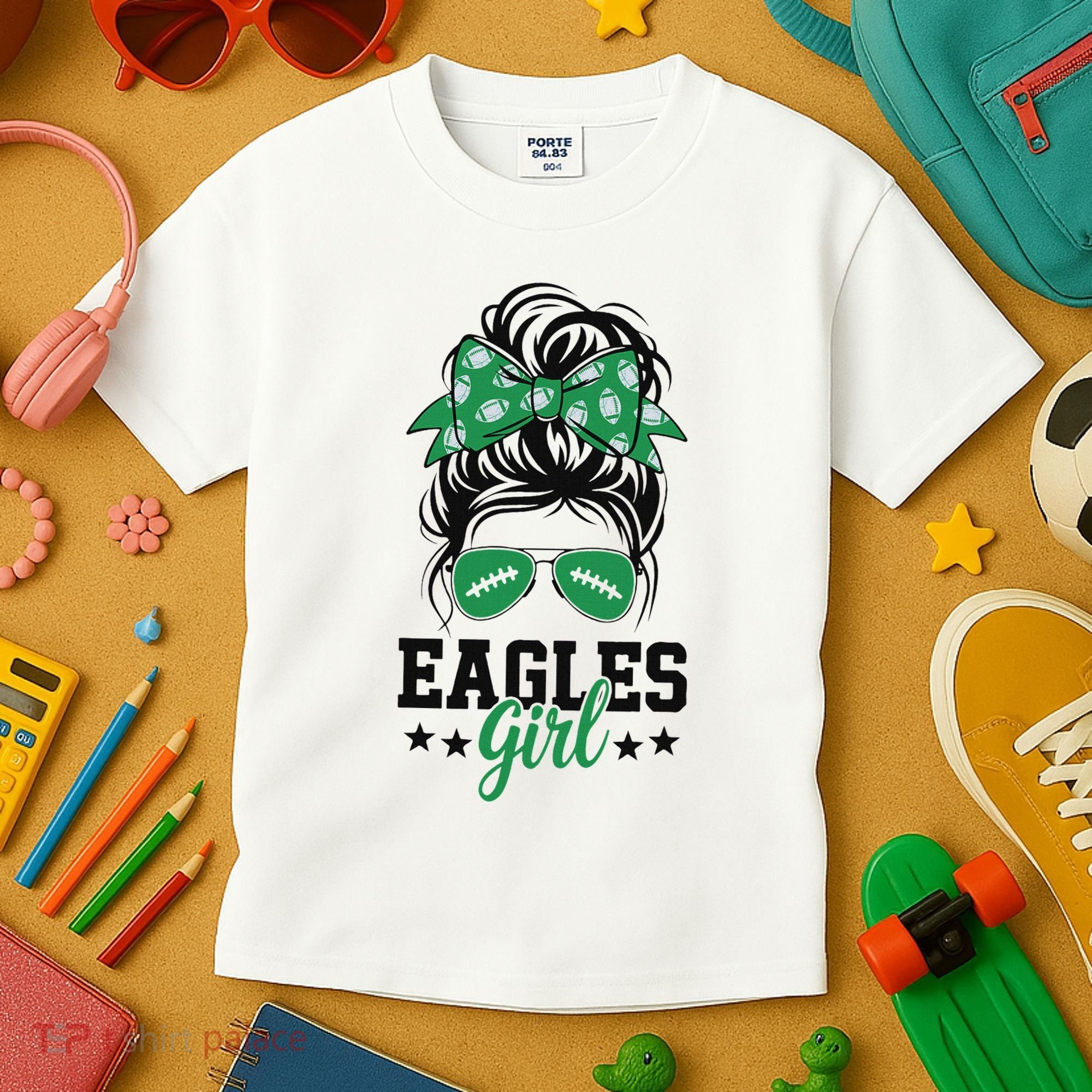 Eagles Girl Messy Bun Kids T-Shirt
