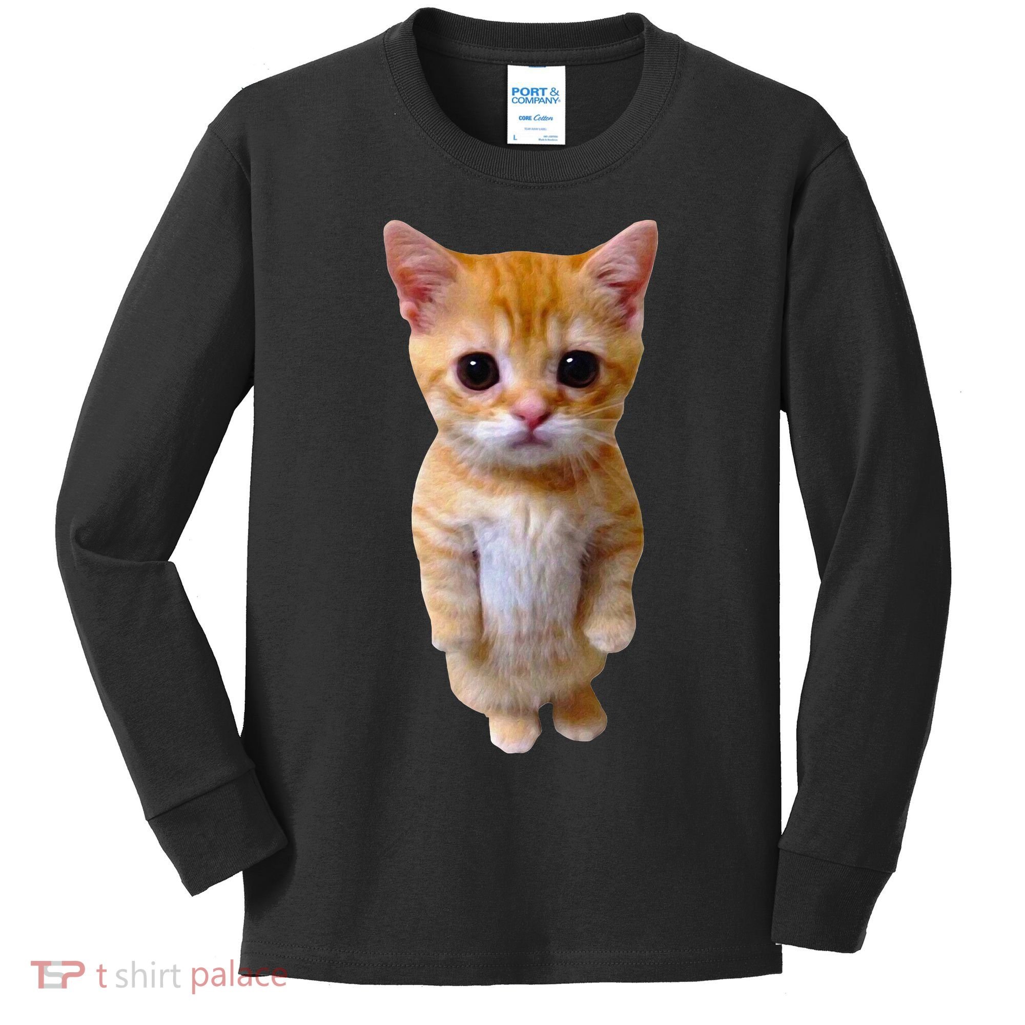 El Gato Meme Sad Crying Cat Munchkin Kitty Meme Trendy Kids Long Sleeve Shirt