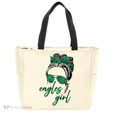 Eagles Girl Messy Bun Tote Bag