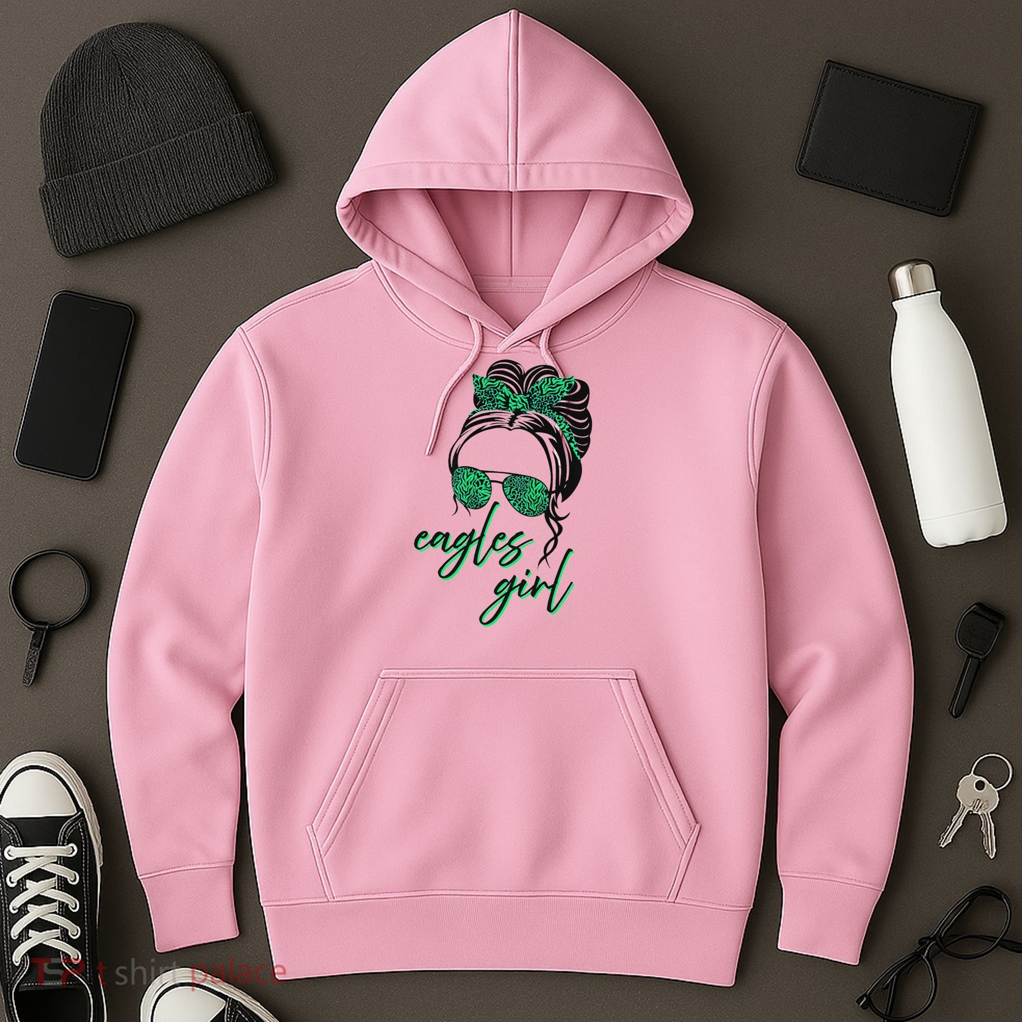 Eagles Girl Messy Bun Hoodie