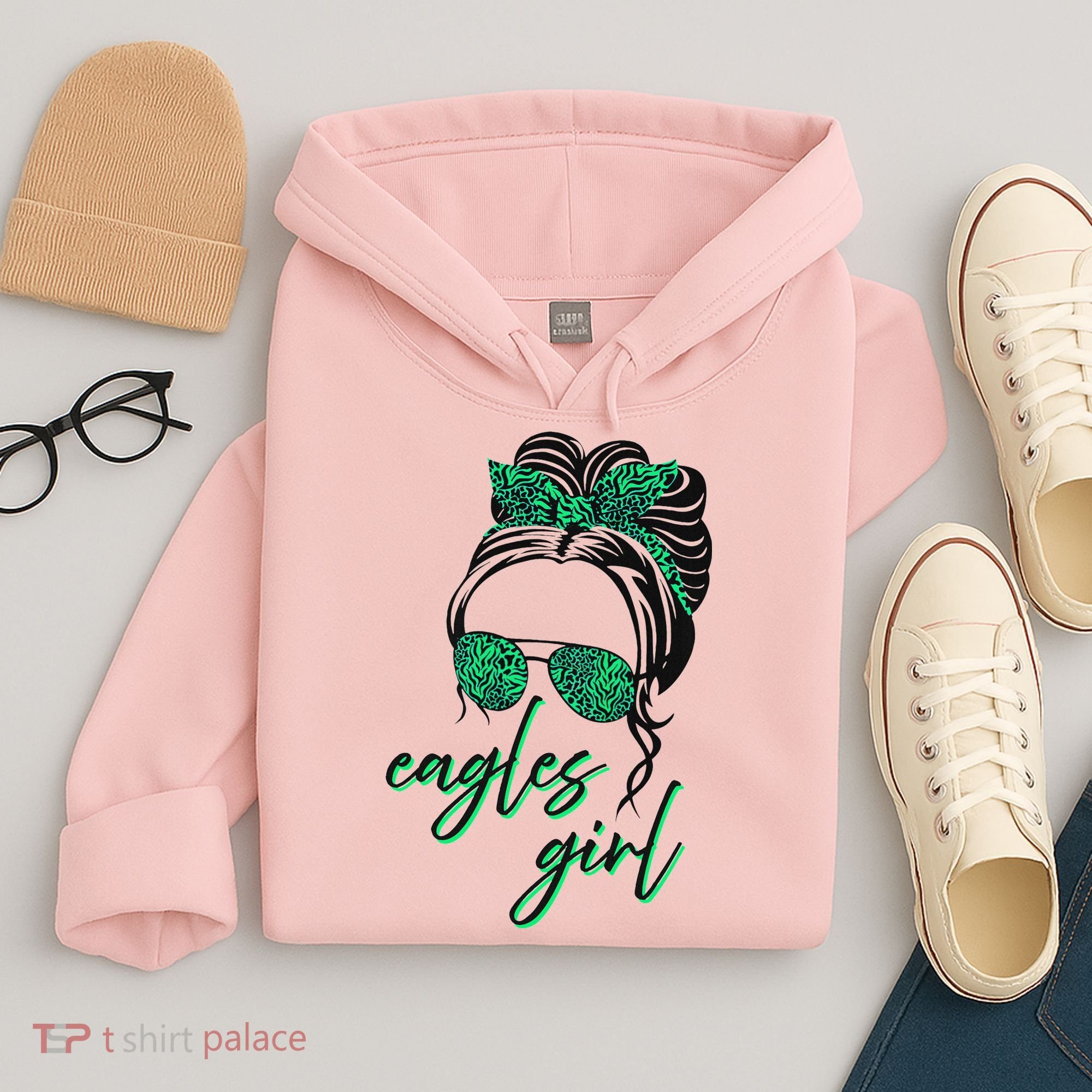 Eagles Girl Messy Bun Hoodie