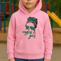 Eagles Girl Messy Bun Kids Hoodie thumb 2