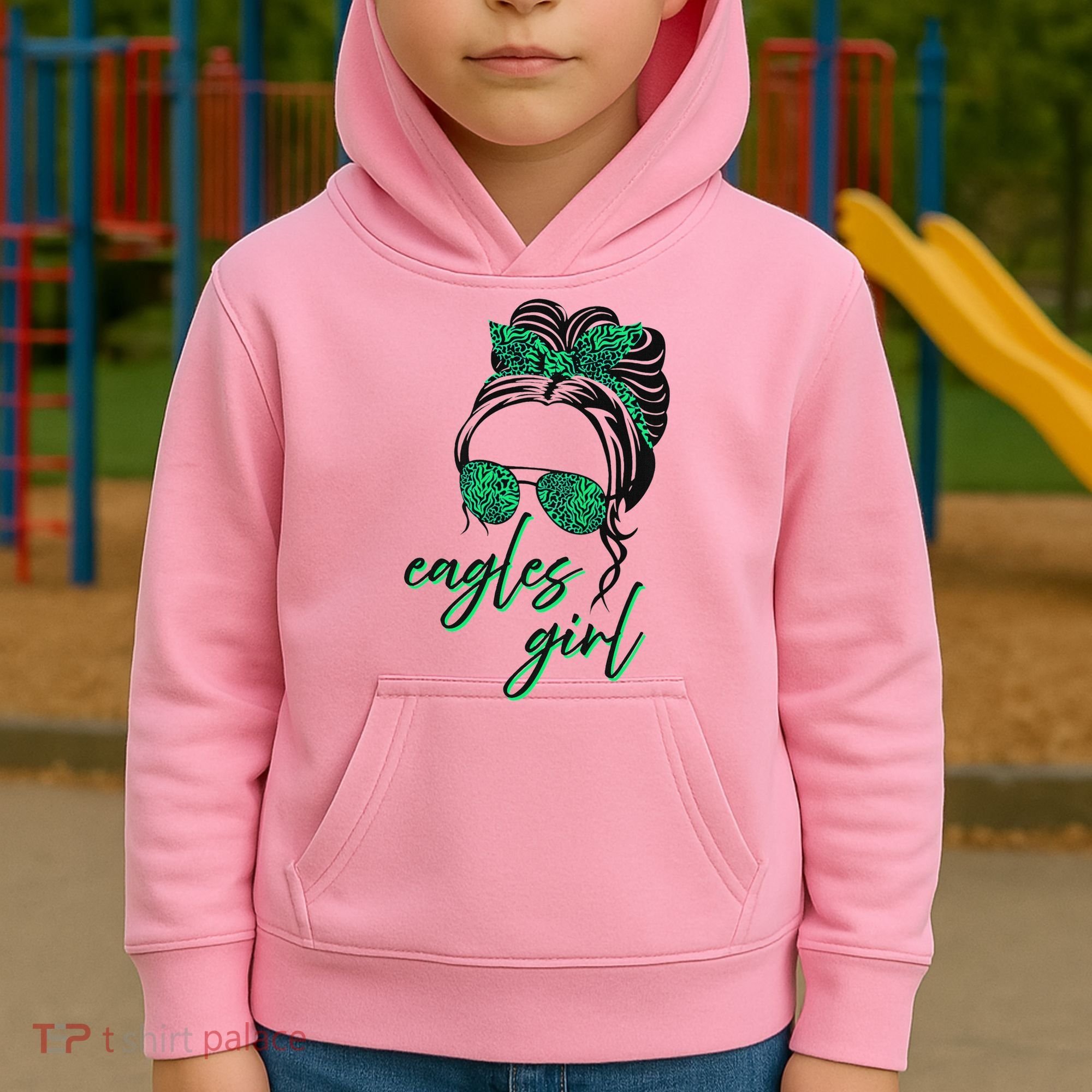 Eagles Girl Messy Bun Kids Hoodie